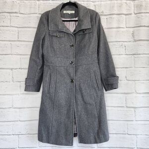 Kenneth Cole Women's Grey Lined Wool Blend Button Front Long Peacoat Size 8